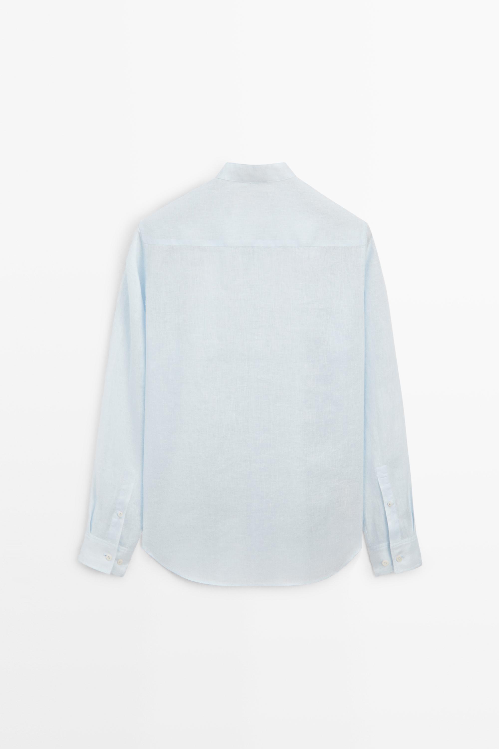 100% linen regular fit stand collar shirt